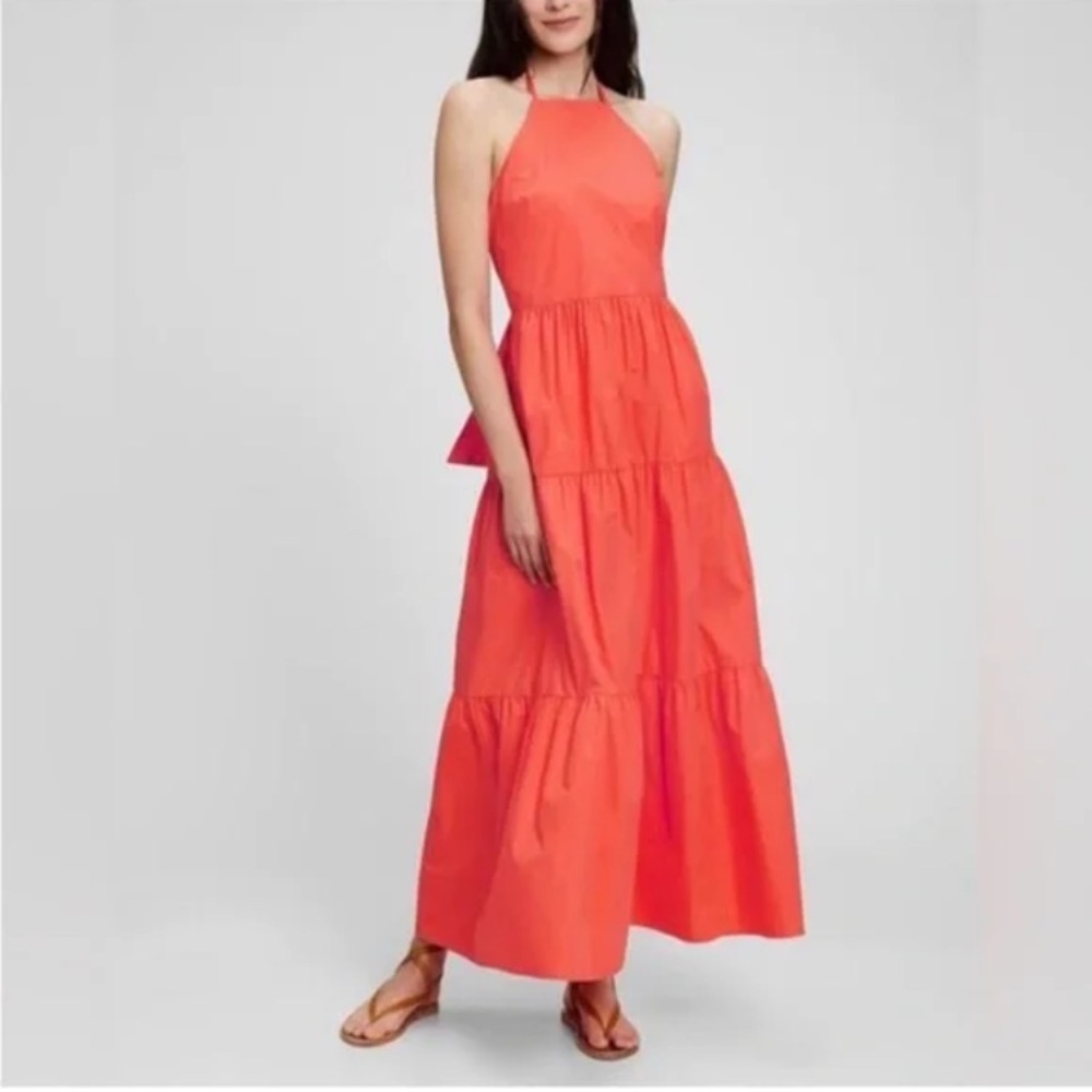 Gap Elegant Coral Halter Maxi Dress NWT color coral